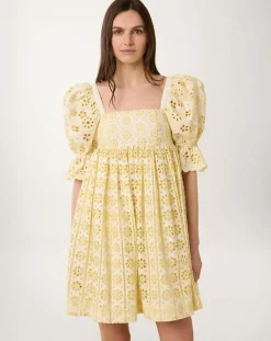 Robe courte Broderie blanc/jaune