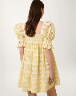 Robe courte Broderie blanc/jaune