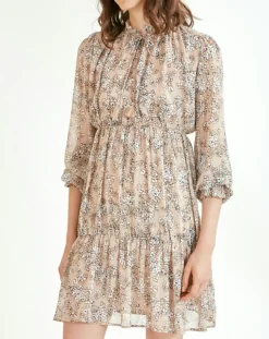 Robe courte Cali lurex imprimée beige