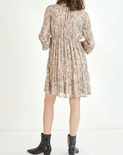 Robe courte Cali lurex imprimée beige