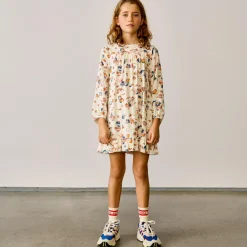 Robe courte Pénélope imprimé floral à volant écru/multicolore