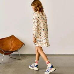 Robe courte Pénélope imprimé floral à volant écru/multicolore