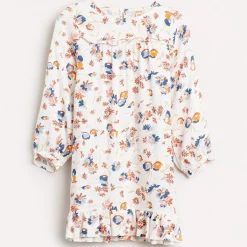 Robe courte Pénélope imprimé floral à volant écru/multicolore