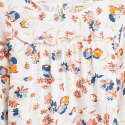 Robe courte Pénélope imprimé floral à volant écru/multicolore