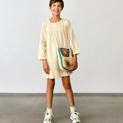 Robe courte Pénélope motif vichy à volant jaune