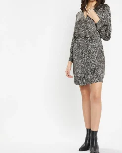 Robe courte portefeuille Carlotta imprimé fantaisie noir/écru