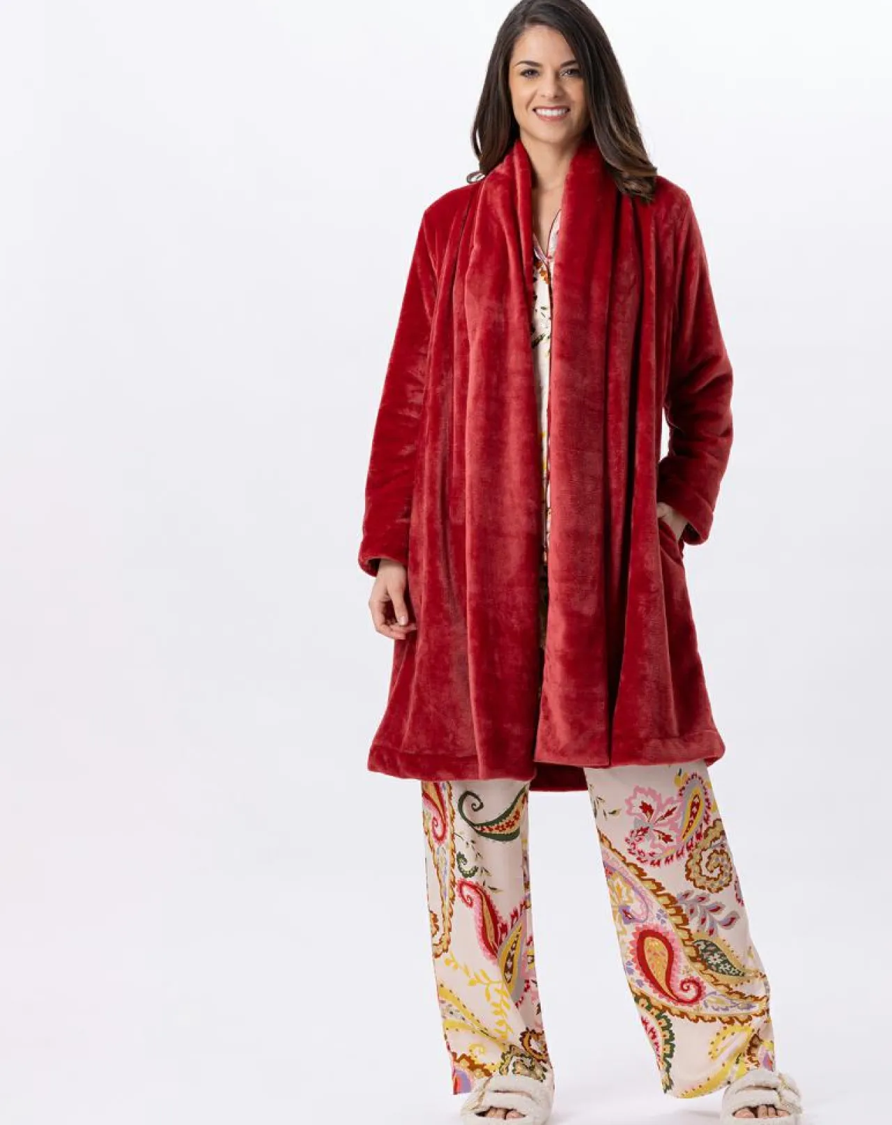 Robe de chambre en peluche flanelle Essentiel tomette