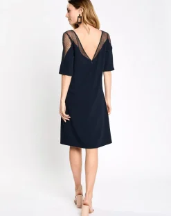 Robe de céremonie v lurex bi matière bleu marine