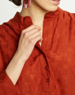 Robe Dina imprimée palmiers paprika