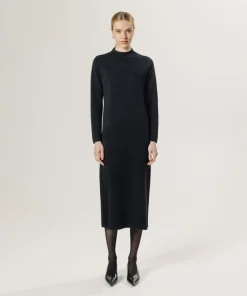 Robe droite Johanna en laine col montant noir