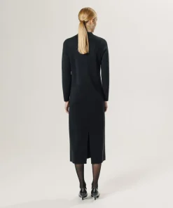 Robe droite Johanna en laine col montant noir
