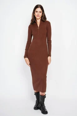 Robe en Cachemire mélangé col montant café