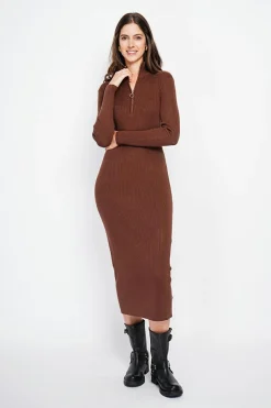 Robe en Cachemire mélangé col montant café