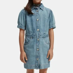 Robe en Jean courte en Toile de coton mélangé bleue