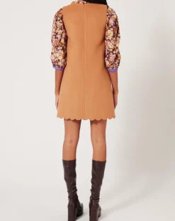 Robe en Laine mélangée Gabardine camel