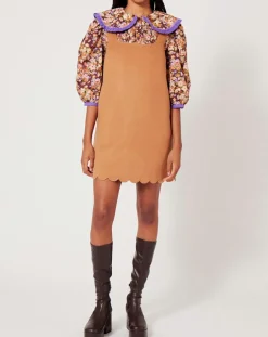 Robe en Laine mélangée Gabardine camel