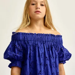 Robe en Popeline brodée Henna bleue