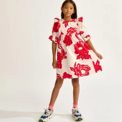 Robe en Popeline Posa à fleurs rouge