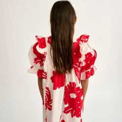 Robe en Popeline Posa à fleurs rouge