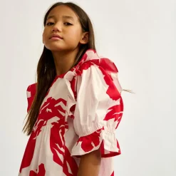 Robe en Popeline Posa à fleurs rouge