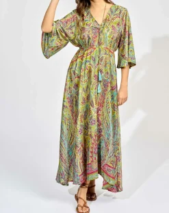Robe en Soie mélangée Kylan vert/multicolore