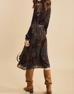 Robe en Soie mélangée Opium motifs velours prune