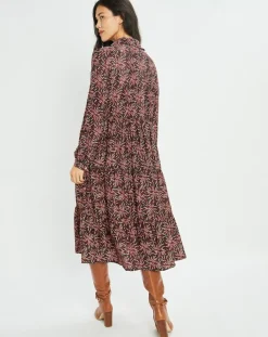 Robe en Soie mélangée Soan imprimée étoile rouge/noir