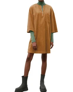 Robe en Velours côtelé zip poche marron