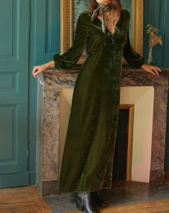 Robe en Velours Solo verte