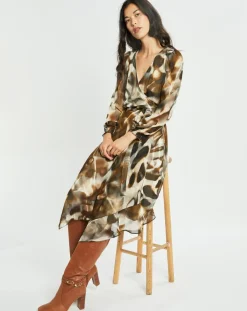 Robe en voile Moon imprimée fumée marron