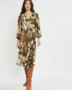 Robe en voile Moon imprimée fumée marron