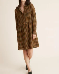 Robe Etamine Laine mélangée à carreaux vert moyen/camel