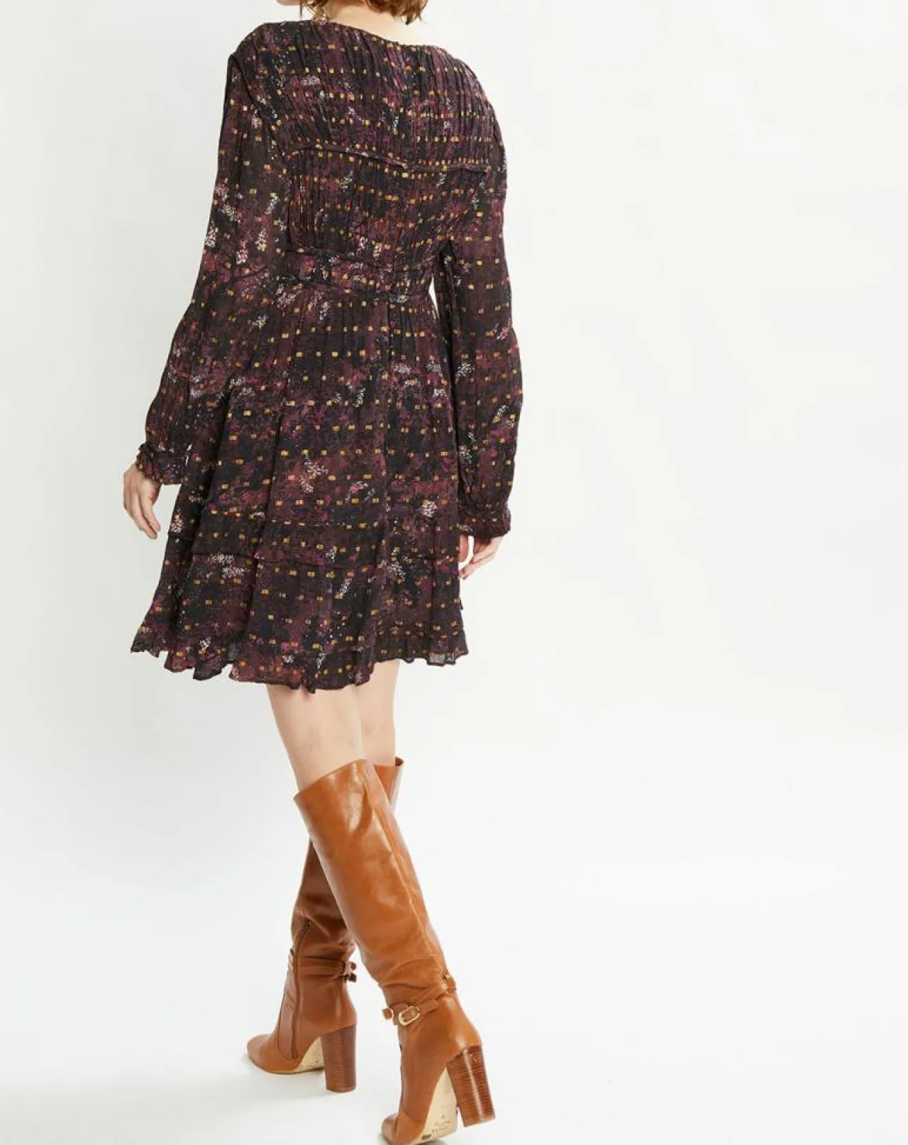 Robe Evasée Lurex col V noir/rose