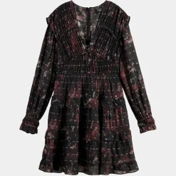 Robe Evasée Lurex col V noir/rose