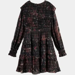 Robe Evasée Lurex col V noir/rose