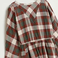 Robe Ilusion en Coton à carreaux beige/orange/vert