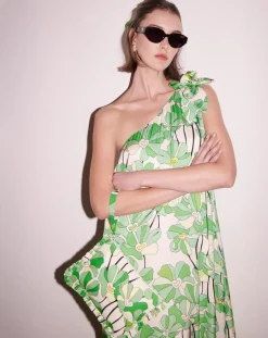 Robe imprimé à fleurs verte