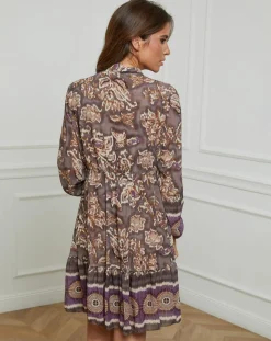 Robe imprimée mi-longue Charlie taupe