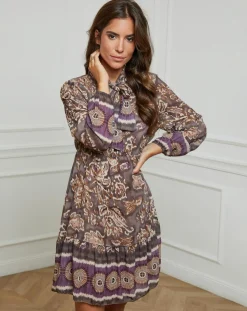 Robe imprimée mi-longue Charlie taupe