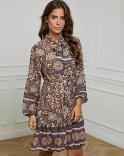 Robe imprimée mi-longue Charlie taupe