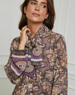 Robe imprimée mi-longue Charlie taupe