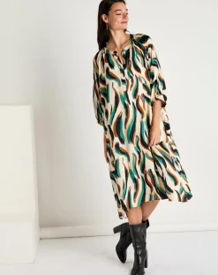 Robe Léa satinée imprimée vert/multicolore