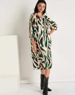 Robe Léa satinée imprimée vert/multicolore