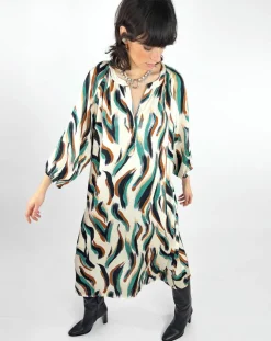 Robe Léa satinée imprimée vert/multicolore