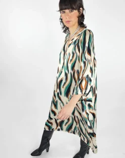 Robe Léa satinée imprimée vert/multicolore