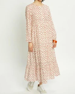 Robe Laila à fleurs écru/groseille