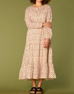 Robe Laila à fleurs écru/groseille