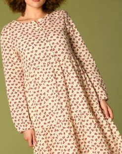 Robe Laila à fleurs écru/groseille
