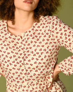 Robe Laila à fleurs écru/groseille