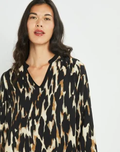 Robe Leoni imprimée fauve noir/beige